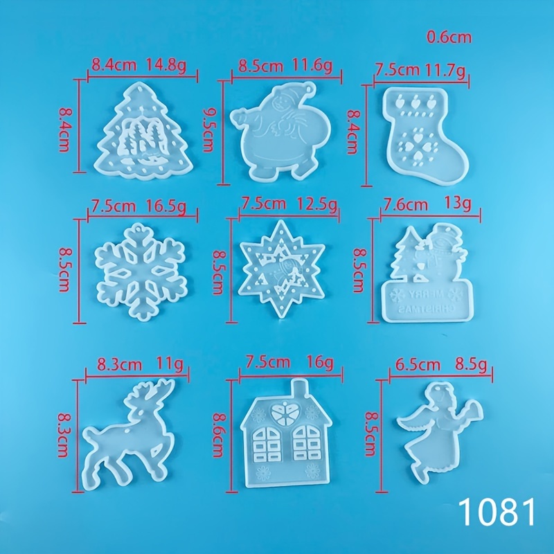 Image of Set Of 9 Silicone Molds For Christmas-themed Resin Pendants, Perfect For Ornaments Like Christmas Trees, Snowflakes, Snowmen, Santa Claus, Stockings, And Reindeer. Ideal For Epoxy Casting And Projects
