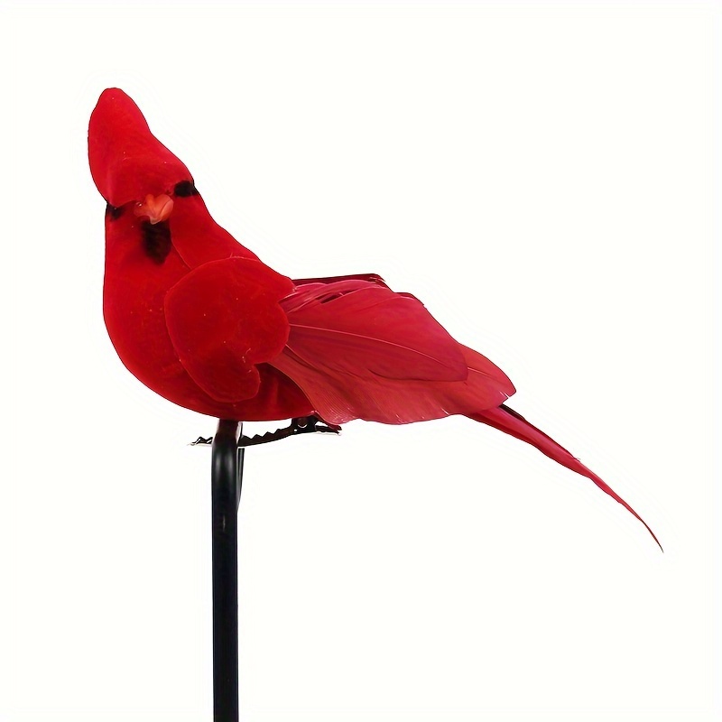 

1pc, Simulation Bird Gardening And Landscaping Christmas Decoration Red Bird Clip Feather Plush Cloth Handicraft Art Fake Bird