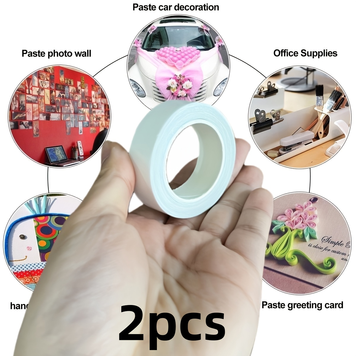 2 Rolls 1 Roll White Double-sided Adhesive Tape For Card Making, Scrapbooking, Office And School Supplies