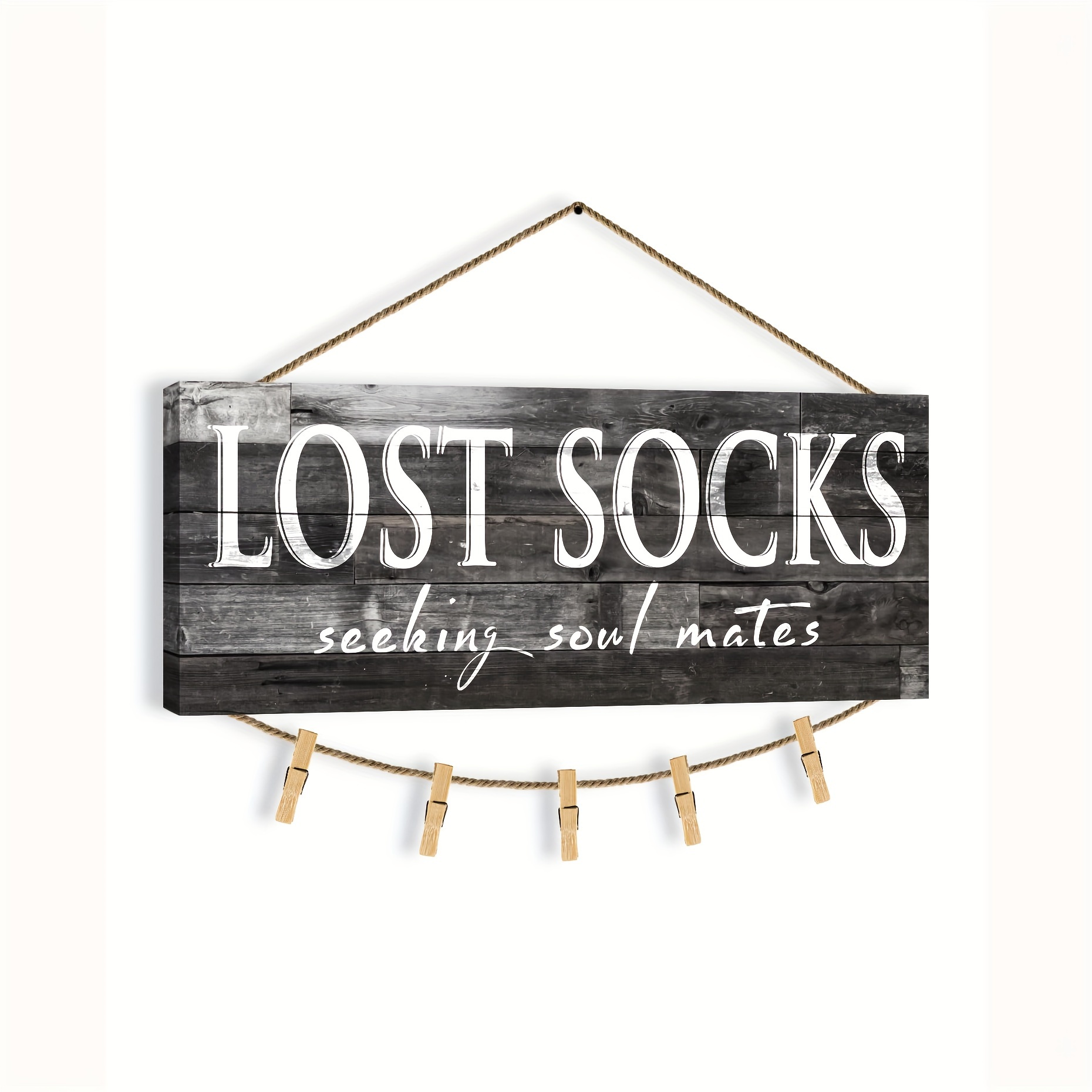 

1pc Lost Socks Laundry Sign, Laundry Room Decor Lost Socks Seeking Soul Mates Laundry Room Wall Decor Missing Socks Sign With 8 Wood Pins, For Home Room Living Room Office Decor