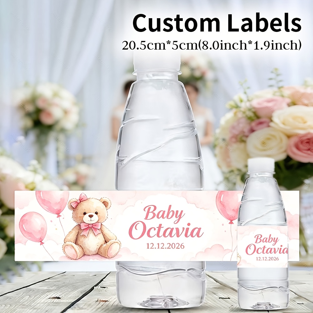 TEMU 10/20 pièces d'autocollants personnalisés 20,5 cm x 5 cm rose et ballons pour fête de bébé, étiquettes de remerciement souvenir d'anniversaire