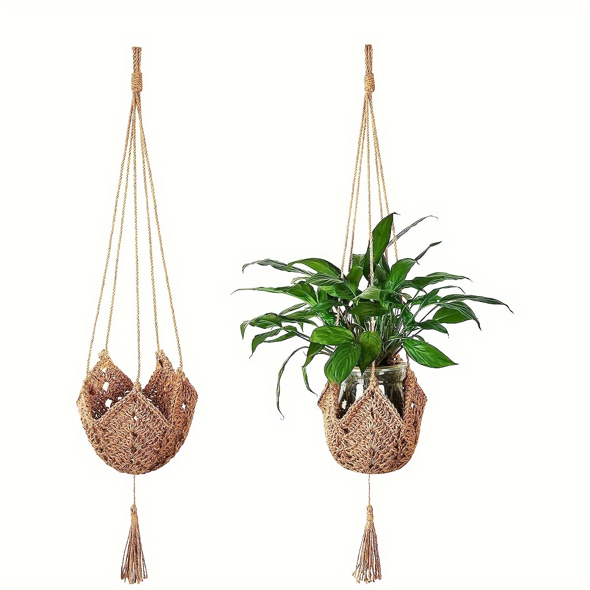 

1 Pack, Bohemian Plant Hangers, Rustic Jute Material, Indoor/outdoor Hanging Planter Holders, 41cm Width With Tassels, Home Garden Decor