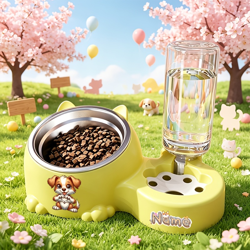 Puppy Animal Series Pet Dual Bowl Feeder with Automatic Water Dispenser