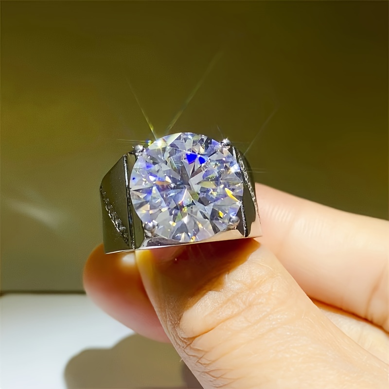 TEMU 1pc 10 Carat Moissanite Beads Decorated With Fashionable And Elegant Classic Wide Ring, Suitable For Daily Parties And Other Daily Wear,