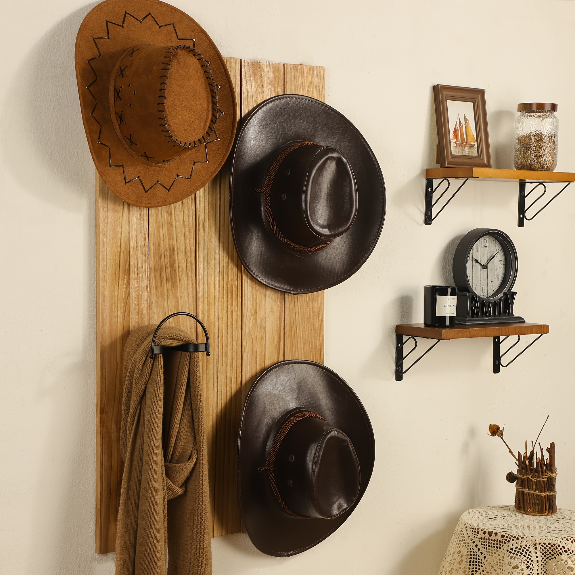 Porte-chapeau Mural Sans Perçage - Support Réglable En Caoutchouc - Pour Chapeau Cowboy, Casque, Sac - Adhésif Puissant