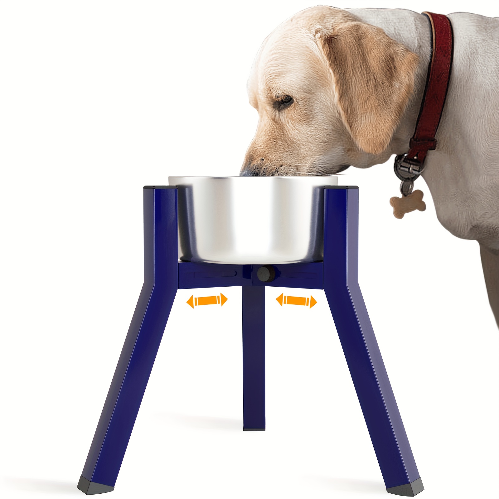 

Adjustable Blue Metal Dog Bowl Stand For Large Breeds - 11" Height, Fits 7-10.6" Bowls, Elevated Feeder For Food & Water (bowl Not Included)