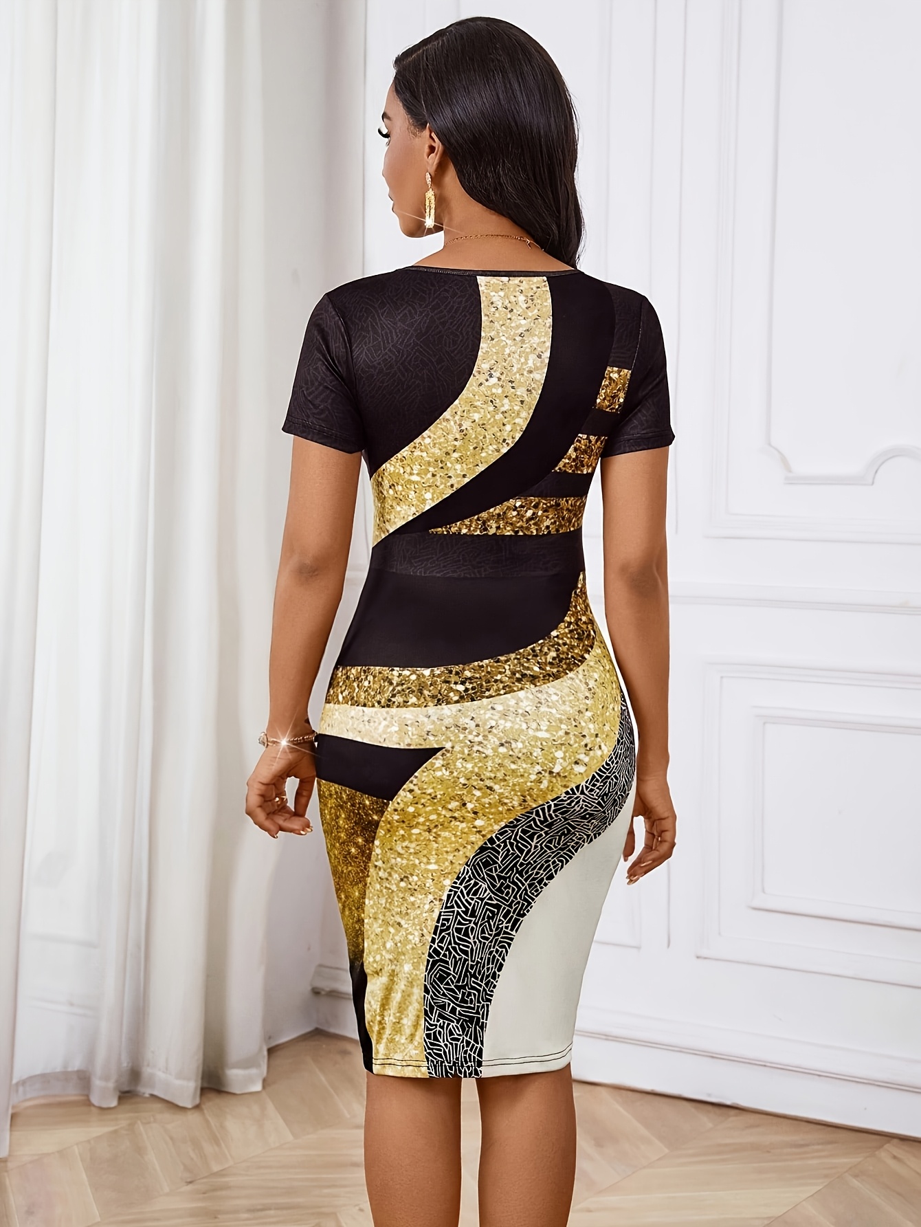 western style black golden geometric printed - Temu Mauritius