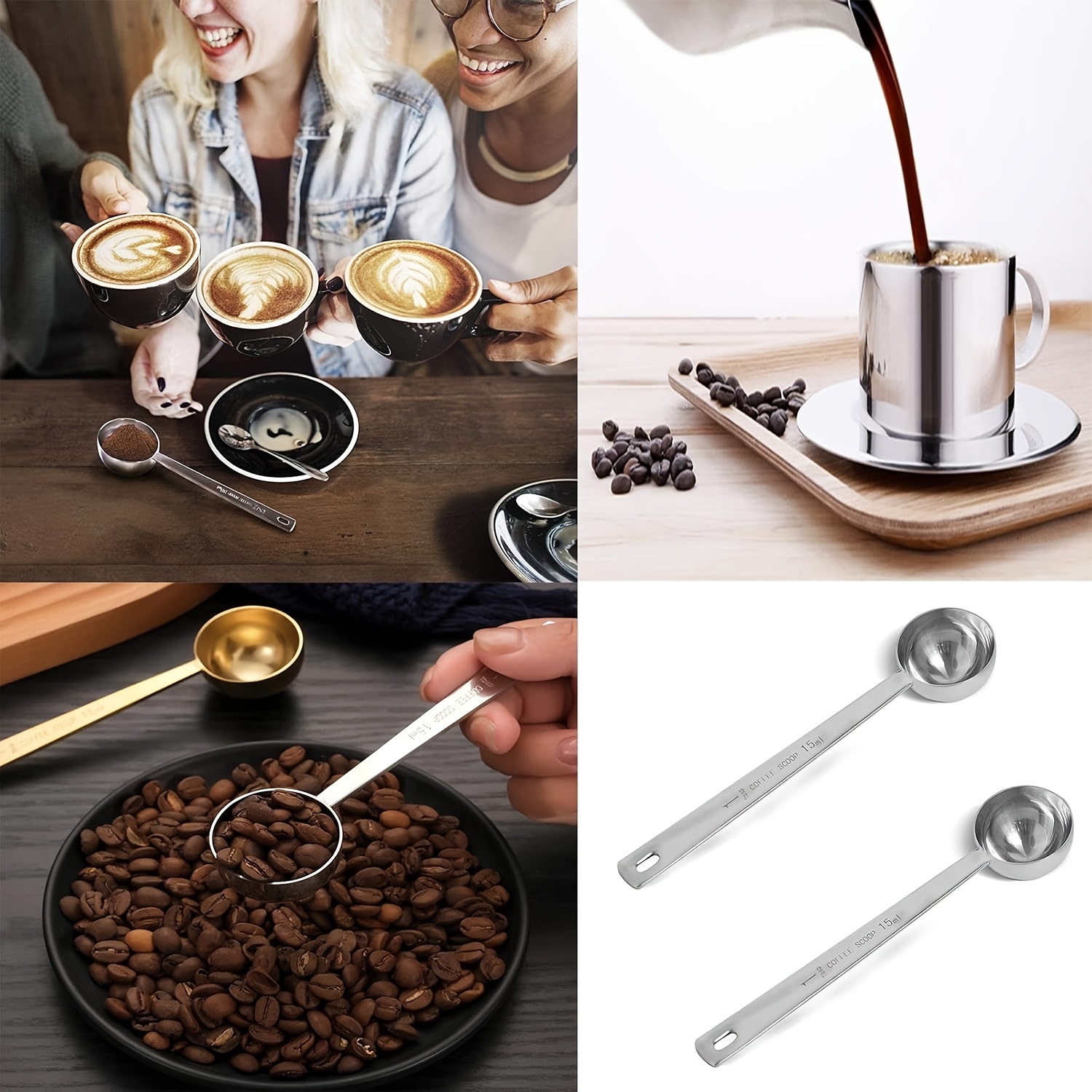 stainless steel coffee scoop set long handled multi measurement tablespoons for ground coffee tea powders   travel   loose tea 5ml 10ml 15ml 20ml 30ml details 0