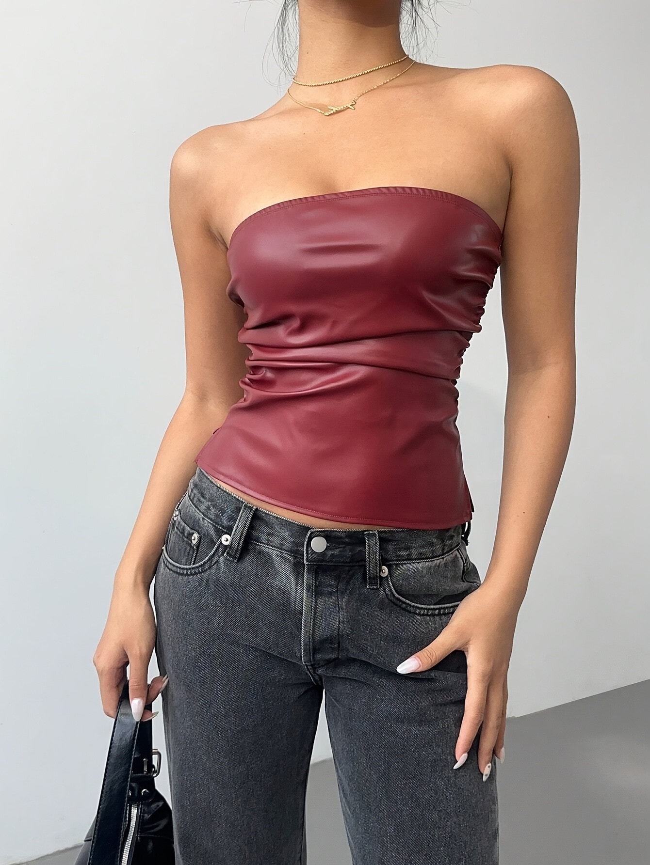 top elegante mujer color hombros descubiertos corte Temu Ecuador