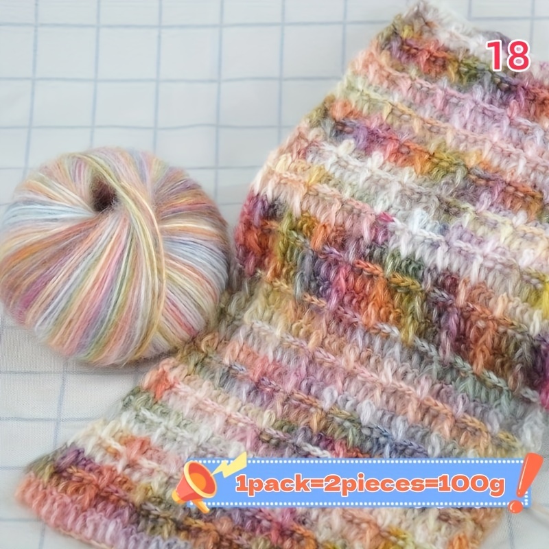 E-shop 2-fach Garn, kleine Wolleknäuel, Mohair mit Farbverlauf, Marshmallow-Mohair-Mischgarn, zum Stricken von Schals, Westen, Jacken, etc.