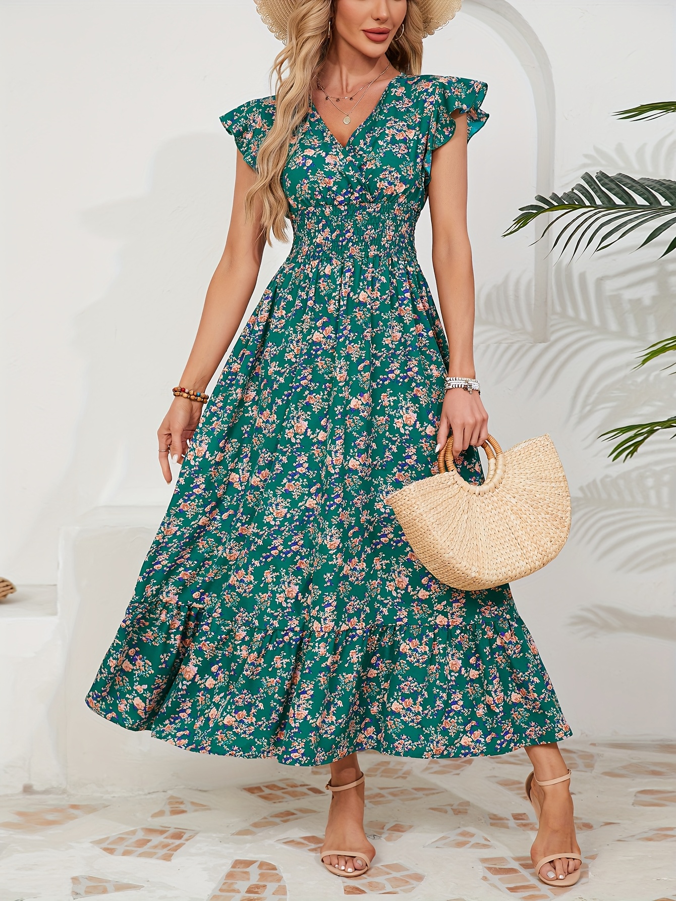 honey teal maxi dress Teal Ruffled Maxi Dress with Lace Up Back