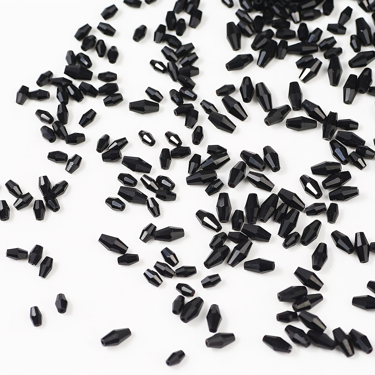 TEMU About 98pcs Of Black Double-cone Long-pointed Ab Color Glass Loose Beads For Decoration, Suitable For Diy Hand Chains, Jewelry, Keychain