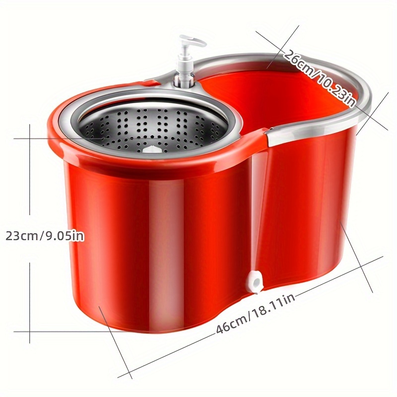 1 set red household spin mop and bucket set with 3 mop heads household rotating floor mop hands   mop dust removal mop dry and wet use   home kitchen bathroom floor cleaning supplies cleaning tool details 1