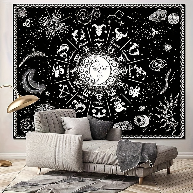 Bedroom Zodiac Tapestry Black White Zodiac Sign Tapestry - Temu