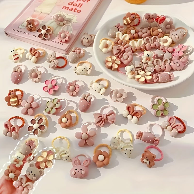 

10pcs/20pcs/30pcs/40pcs/50pcs Categories Of 's Coffee Color Cartoon Cute Hair Rings, Thumb Rings, Hair Loss Without Damaging Hair Rubber Bands, 's Ponytail Hair Accessories, 's Gifts