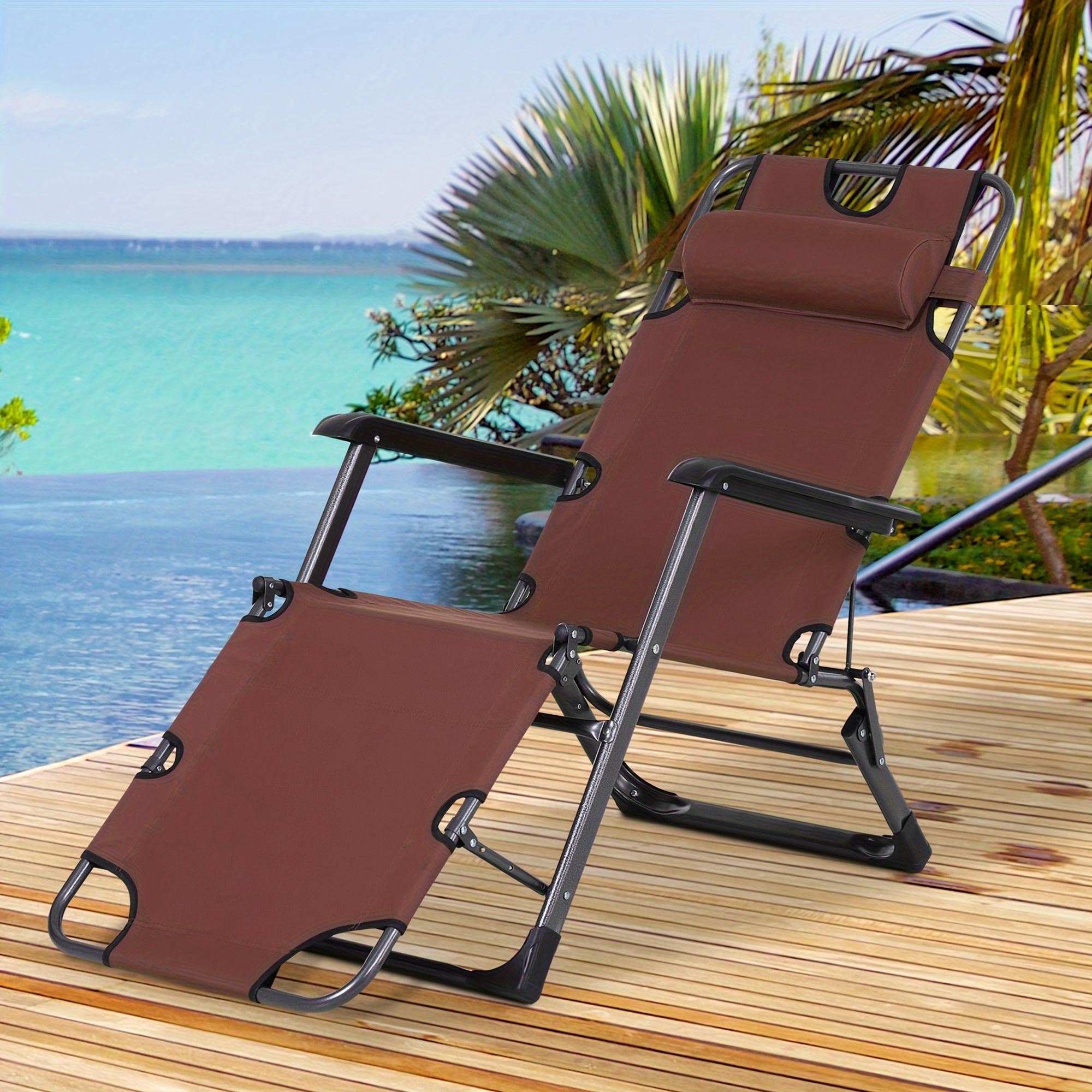 

Outsunny Folding Chaise Lounge Chair For Outside, 2-in-1 Tanning Chair With , Adjustable Pool Chair For Beach, Patio, Lawn, Deck, Brown