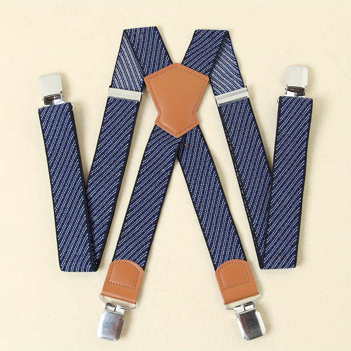 Men's 3.5 Cm Heavy-duty Elastic Suspenders With 4 Large Clips, Adjustable Length Straps