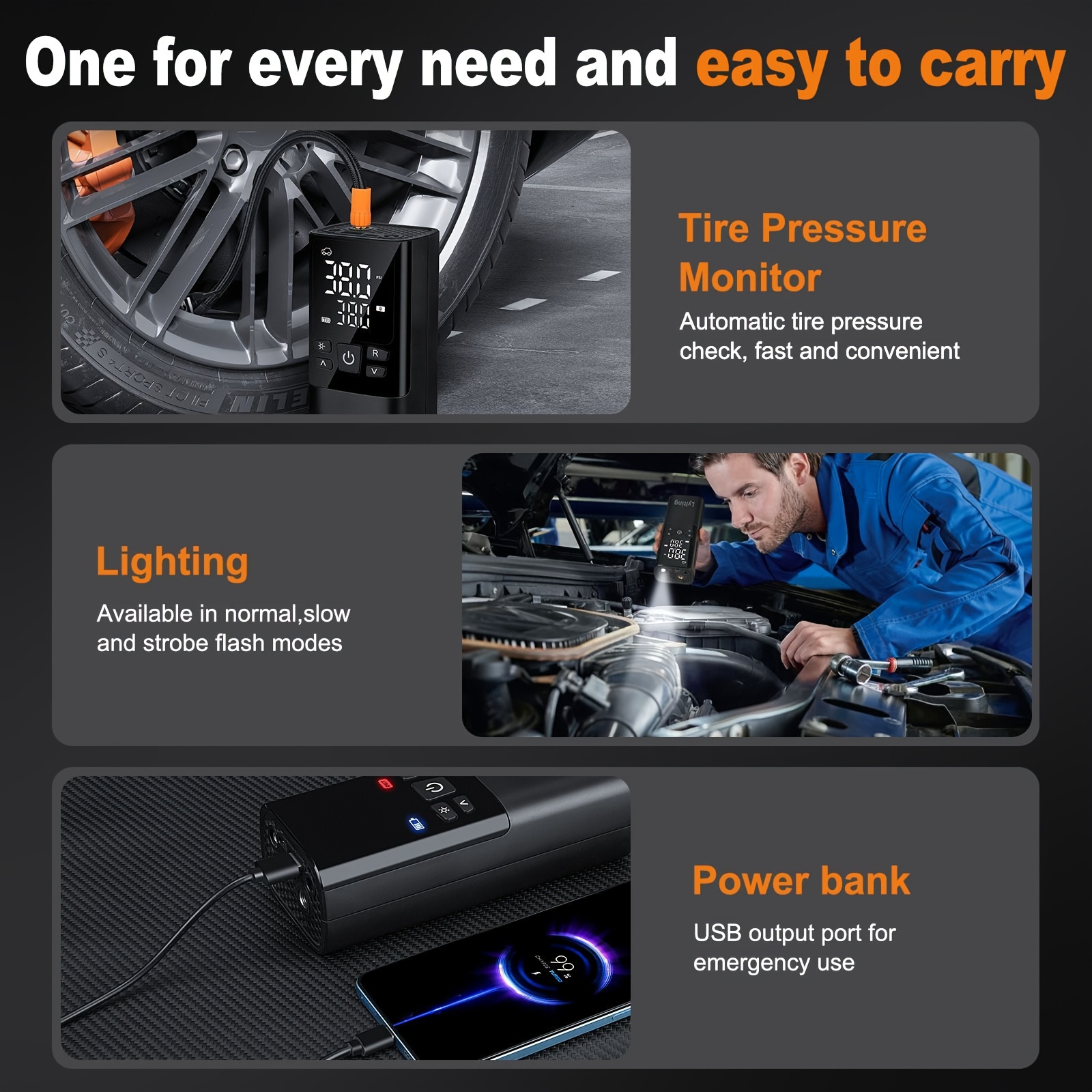 tire inflator portable air compressor 150psi air compressor with tire pressure gauge high capacity and 3x faster portable air pump for cars bikes motorcycle tires Product details 7