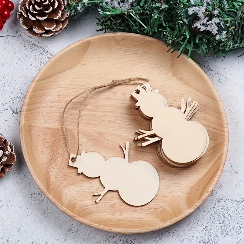 

10-pack Wooden Snowman Cutouts, Diy Craft Wood Shapes For Painting & Customizing, Christmas/valentine's/birthday Party Holiday Ornaments, Festive Wood Slices With Rope, 2.7 Inches - Wall & Tree Decor