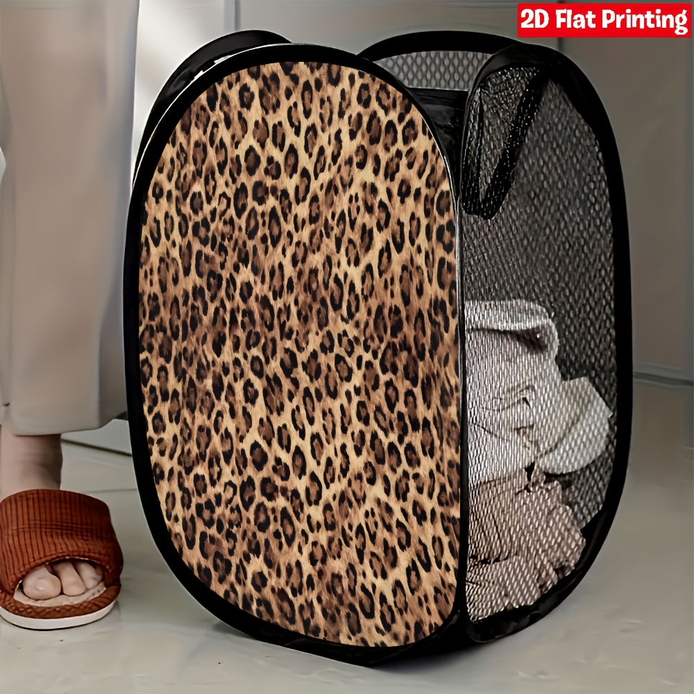 TEMU 1pc Leopard Print Mesh Pop-up Laundry Hamper With Durable Pattern For And Organization In Bedroom Or Bathroom