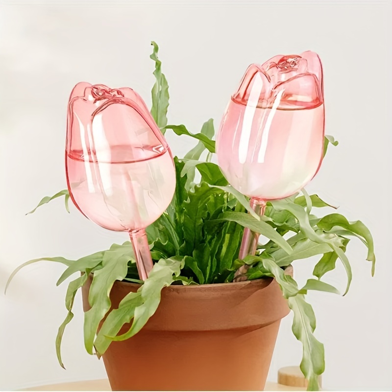 2pcs/4pcs Pink Tulip Plant Watering Balls, Narrow Outlet Design for Prolonged Dropping, Suitable for Both Indoor and Outdoor Plants