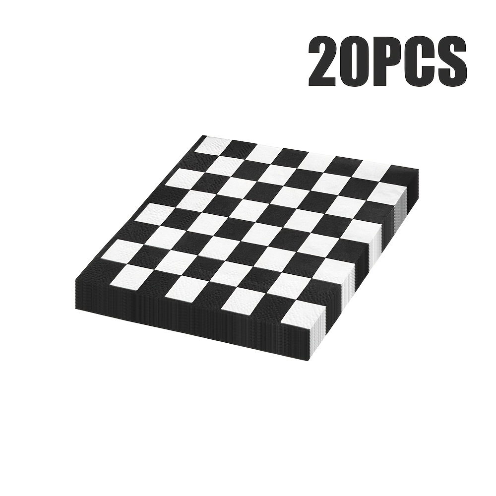 E-shop 20er-Pack schwarz-weiße Einweg-Servietten mit geometrischem Muster „Schwarz-weißes Schachbrett“ als Designthema. Geeignet für ,