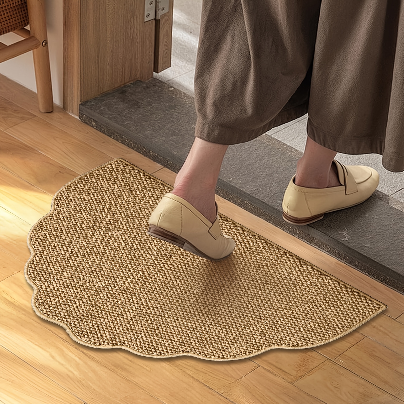 TEMU 1pc Entrance Door Mat, Irregular Wave Shape Pineapple Texture Premium Door Mat, Woven Texture Room Decor, Minimalist Home Decor Rug, Washable