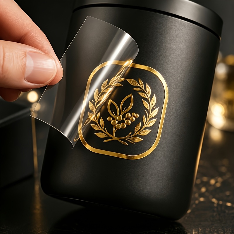 TEMU Pegatinas de transferencia de cristal con lámina dorada 3D UV personalizadas. Mejora tu imagen de marca y estilo personal con calcomanías de .