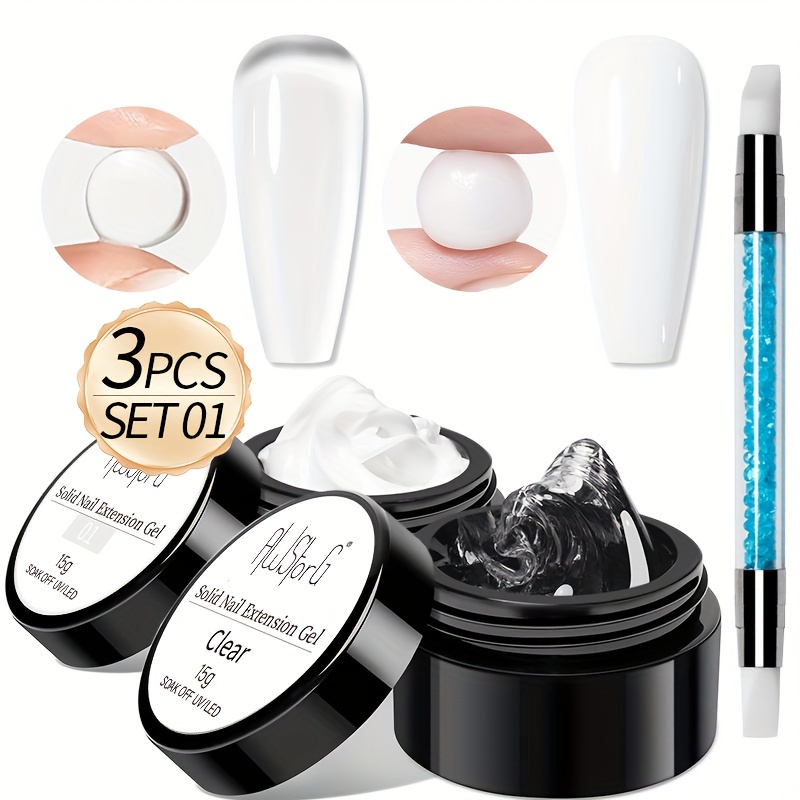 Awstorg 15g Solid Gel Builder Kit For 3d Scupting Diy-15g 4in 1 Nail Extension Gel, Molds, Sculpting Brush, Gel