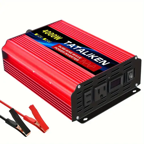 4000w 1300w peak portable power inverter high capacity durable 12v to 110v converter with protection short circuit safeguards and electronic protections for trucks outdoor use emergency red with blue accents us plug car power inverter