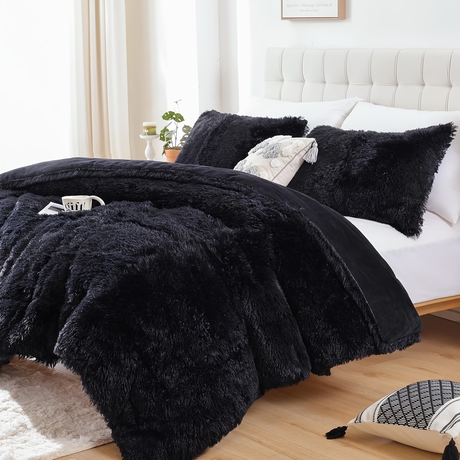 MorroMorn Luxury Shag Fluffy Comforter Cover Set, Shaggy Faux Fur Duvet Cover Sets