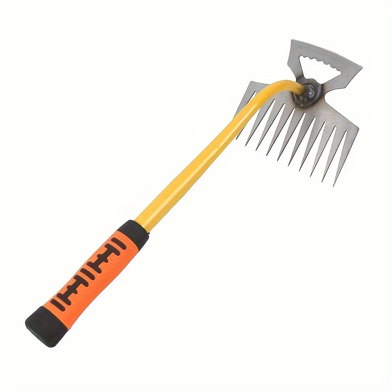 

1pc Heavy-duty Metal 11-tooth Large Weeding Puller, Manual Root Remover Garden Hoe With Ergonomic Handle, 3.3in Wide Vertical Weeding Digging Grass Shovel For Lawn And Garden Care