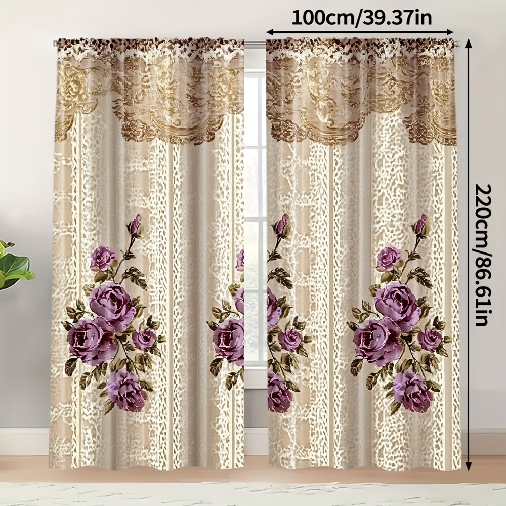 TEMU 2pcs, Upscale Curtains High-end Flower Plant Flower Durable Polyester (without Rod,no Movement, No Battery) Home Decor Use For Bedroom Living