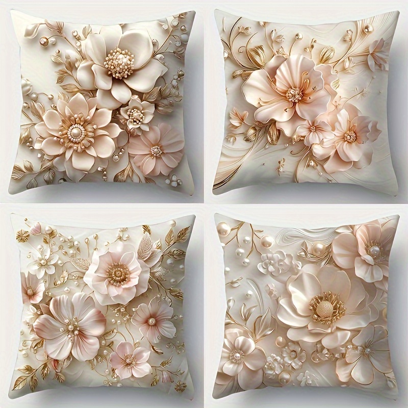 TEMU 4pcs Contemporary 3d Throw Pillow Set - , Zippered Polyester Cushion Covers For Room & Sofa Decor