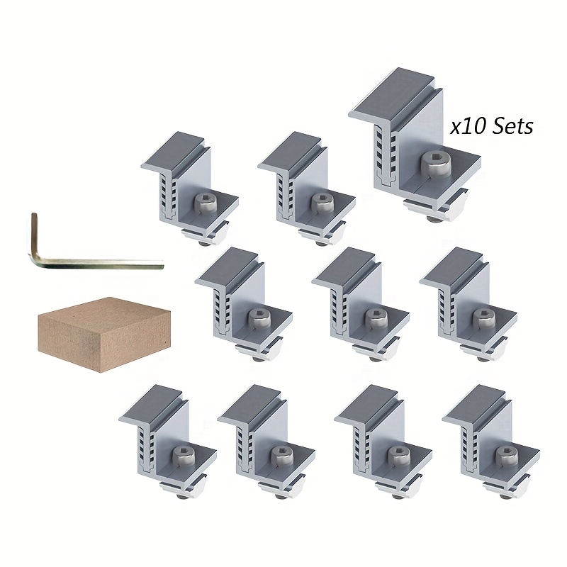 Solar Panel End Clamps Are Installed With Z-bracket Middle Clamps, Adjustable Panel Grounding Slot Kits With Wrenches, And Hardware Fasteners For Pv Installation Systems