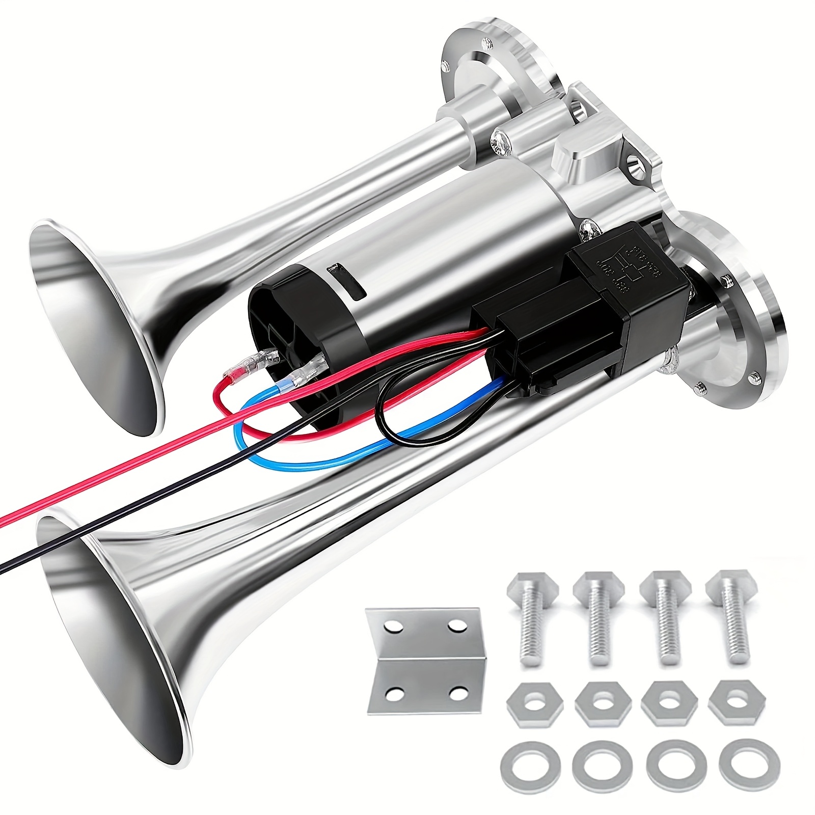 TEMU Super Loud Electric Train Air Horn - Dual Trumpet 130db Suitable For Car, Truck, Boat, Train Horn With Low Voltage Operation ( For 12/24/36