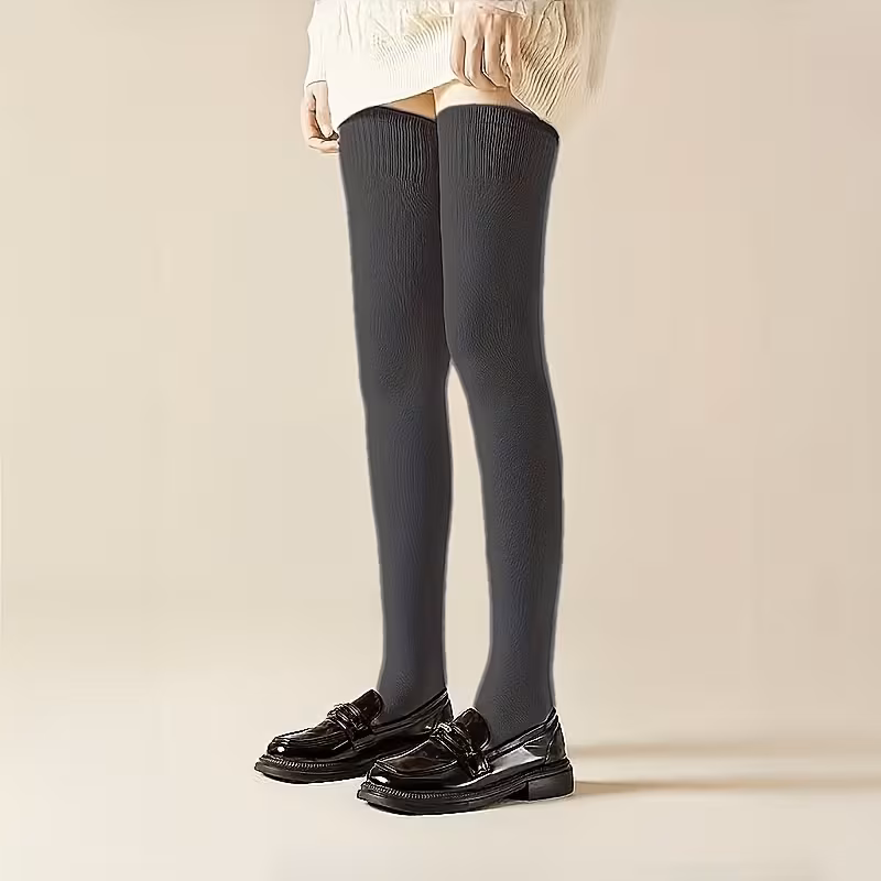 1 Pair Autumn Winter Plain Color Compression Socks Stylish