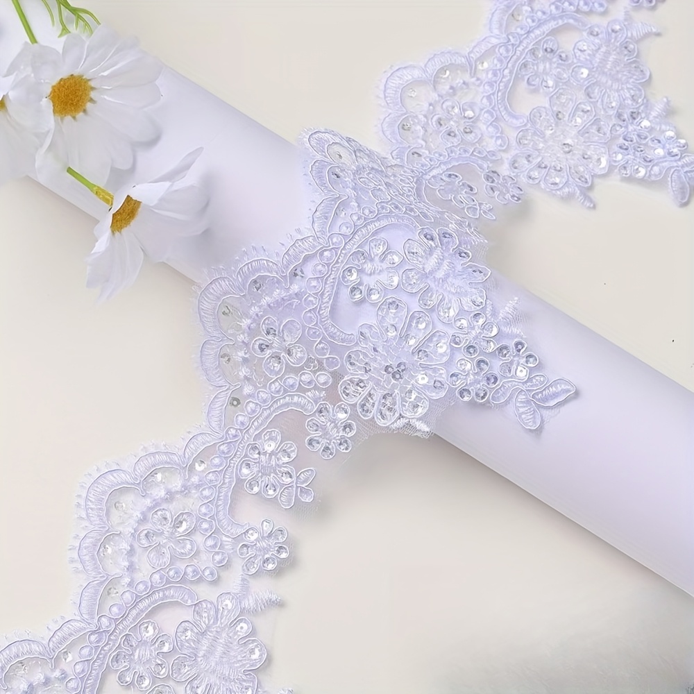 E-shop Luxuriöse Pailletten-Perlen 3D-Stickerei-Spitzenborte, für Hochzeiten, Brautköpfe, Abendkleider und - Blumenmuster-Spitzenband - Ideal für