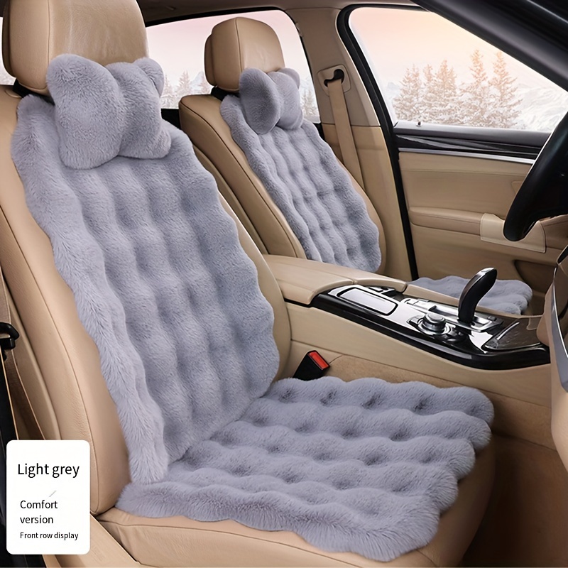 

3pcs Winter Car Seat Covers - Plush Rabbit Fur, Warm & Soft Foam Cushions For Front Seats, Machine Washable,