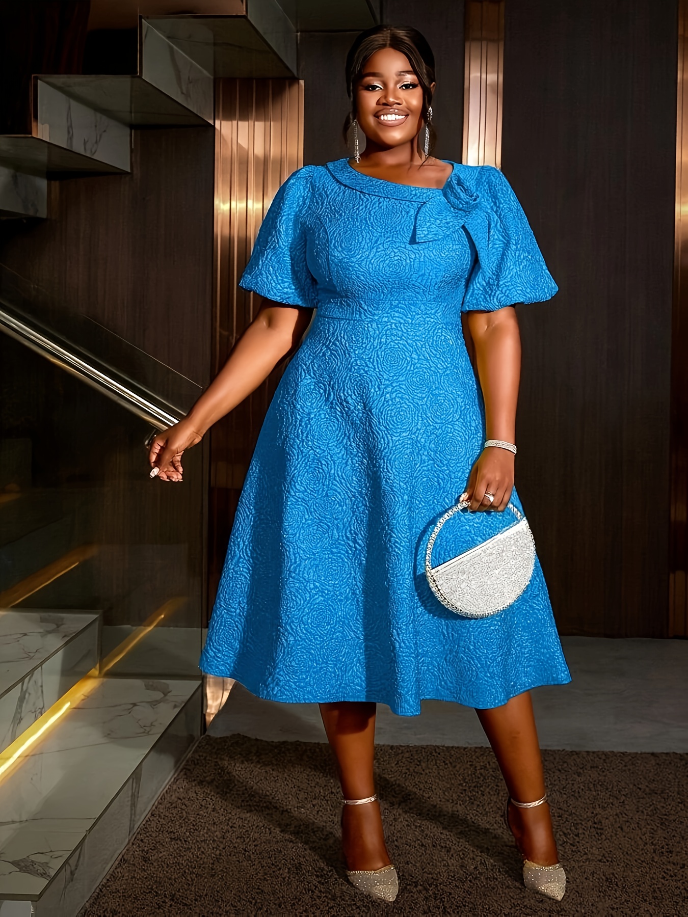 plus size womens plus size rose jacquard flared sleeve a Temu