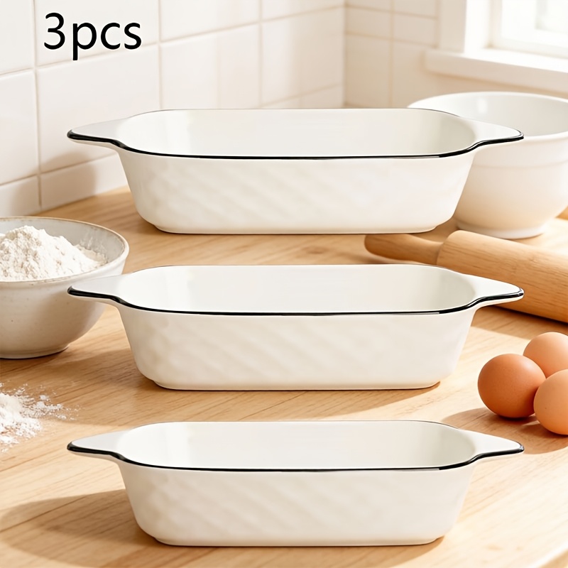 TEMU 3pcs Set Of Double Handle Rectangular Baking Pans - Safe For Oven Use, 26.7 X 5cm/10.51 X 1.96in, In Stock, Traditional Square Ceramic Baking