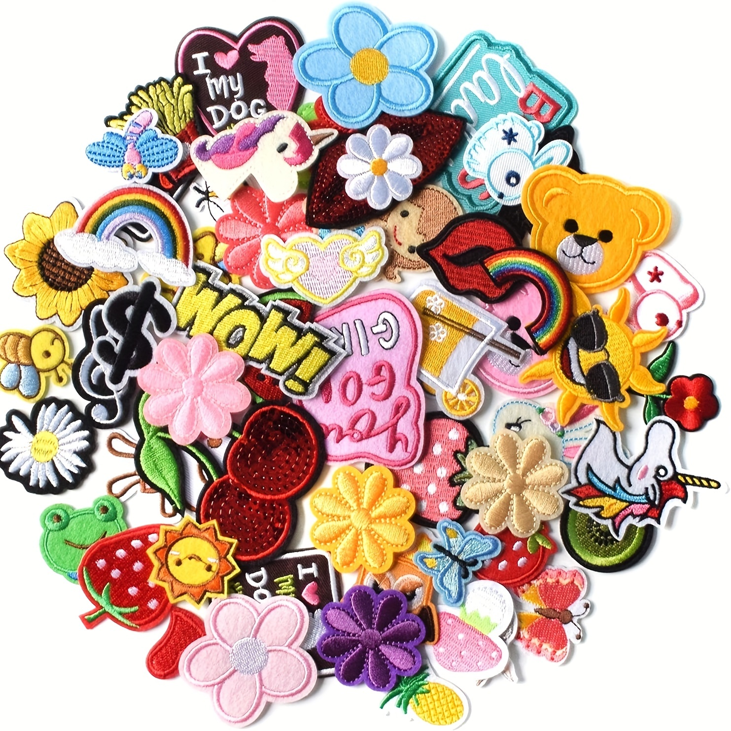 

60 Pack Embroidered Patches Assorted Designs, Mixed Color Diy Iron-on Appliques, Cute Sew-on Decorative Patches For Jackets, Hats, Backpacks, Jeans