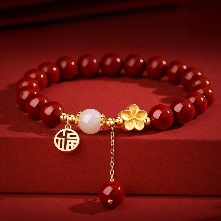 Chinese Lucky Red Bracelet with Fu Charm - Vintage Good Luck Beaded Jewelry for Women, Perfect Gift for Valentines Day/Mothers Day, Daily Wear Spiritual Accessory