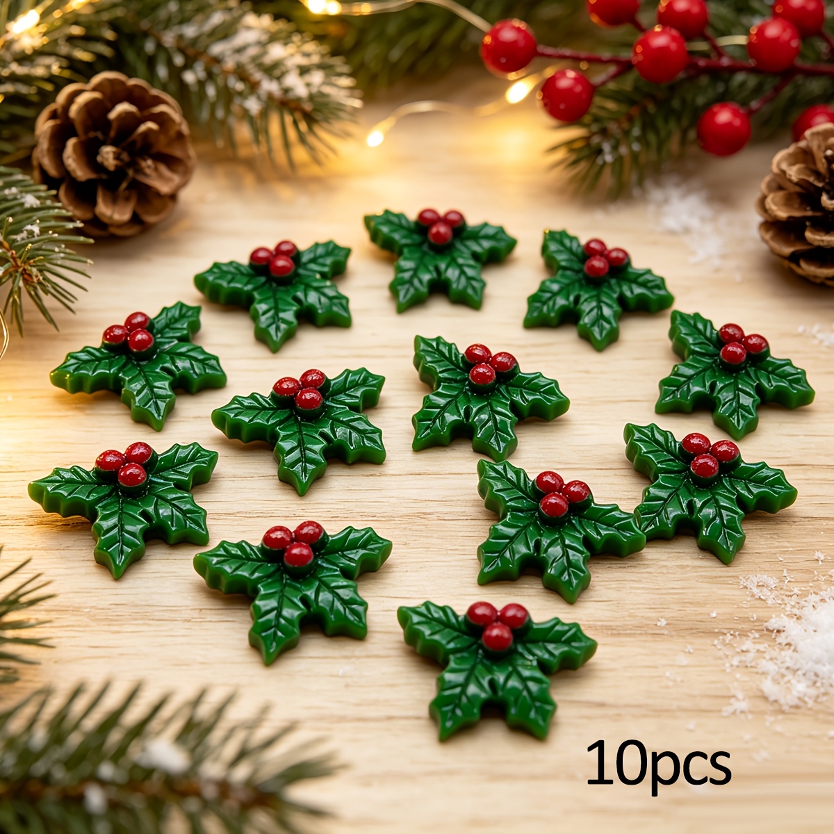 TEMU 2d Flat - 10pcs Resin Christmas Charms, Flatback Christmas Holly, For Jewelry Making, Hair Pins, Phone Case Additions