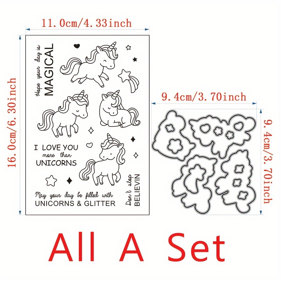 Image of Rainbow Horse And Dinosaur Elephant Animal Happy Party Series Clear Stamps And Metal Cutting Dies Set For Scrapbooking Decoration Paper Craft Album Card Making Craft Embossing And Craft Embossing