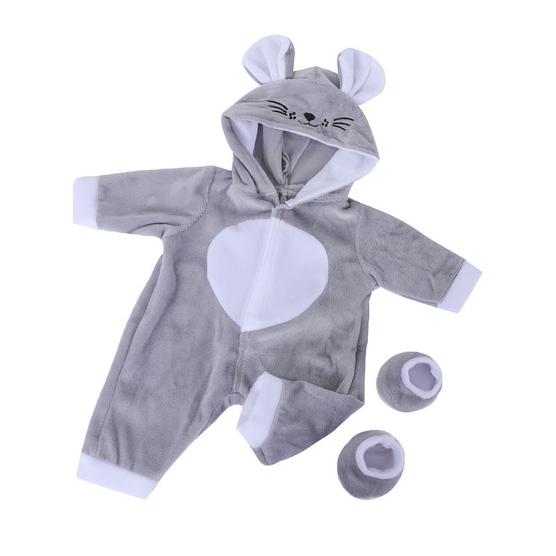 Image of A Set Of Adorable Mouse-themed Doll Clothes, Perfect For 17-18 Inch Dolls (doll Not Included). This Value Bundle Features A Onesie With Tiny Shoes- Christmas Gift For Children.