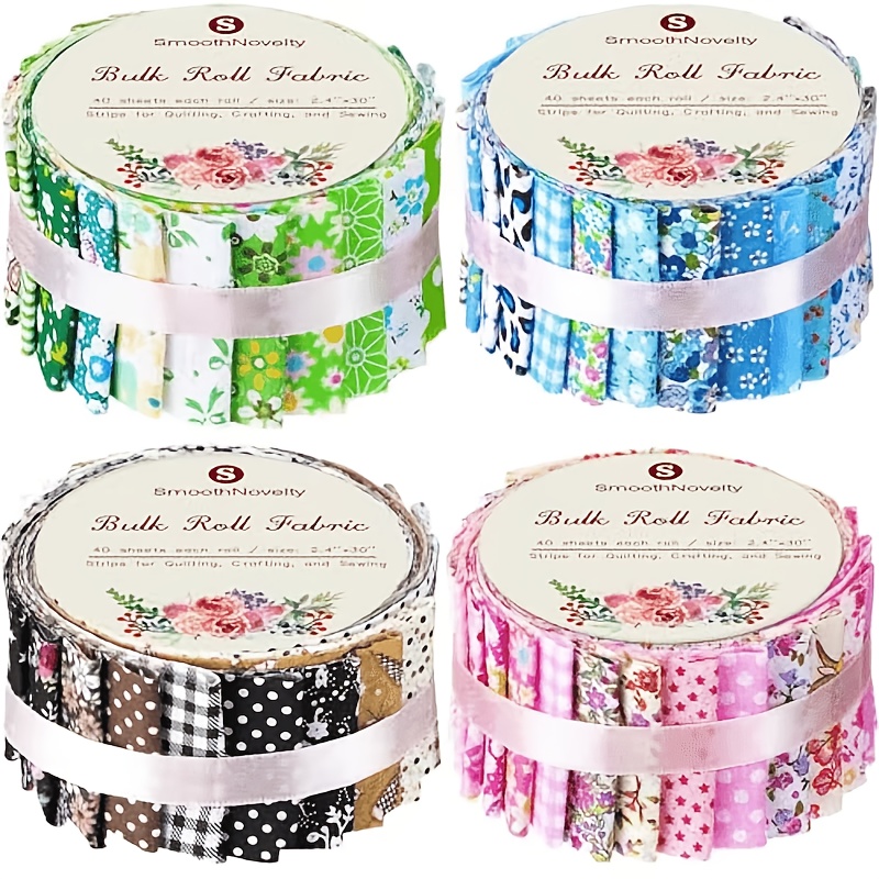 TEMU 160pcs 4-roll Pack Rolled Fabric Strips Suitable For Quilting, Crafting & Sewing - Assorted Colors & Striped Patterns, Rolled Cotton Sheets For
