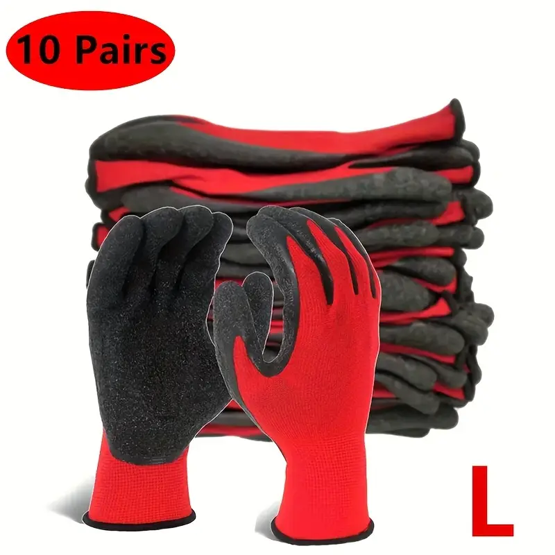20 pairs 10 pairs pu coated nylon safety gloves red lightweight foldable machine washable non for work construction gardening diy red 9