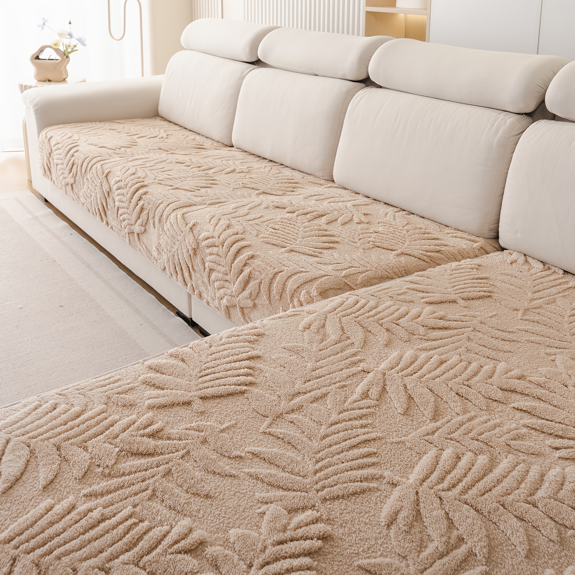 TEMU [fern Leaves] 2pcs Classic Bohemian Jacquard Sofa Cushions, Soft Plush Fabric, Non-slip, Pet-friendly Sofa Covers, Suitable For 2/3/4-seater