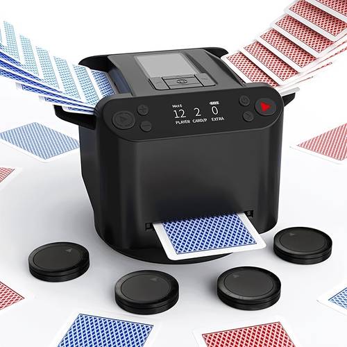 automatic card shuffler and dealer 1 2 decks support 12 players 4 drawing remotes built in gameplays 360 180 deal for poker skip bo rummy black